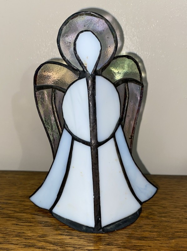 Vintage Pier 1 Iridescent Leaded Stained Glass Angel Candle Holder 6” SunCatcher