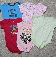 5pc Lot Baby Girl One Piece Bodysuits Sz 0-3 Months