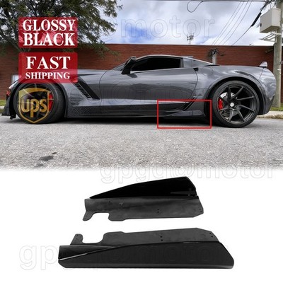 For Corvette C7 W/ Side Skirt 14-19 5VM Style Gloss BLK Corner Winglet Extension