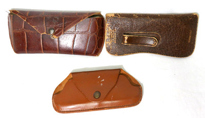 Vintage lot of 3 Leather & other Eyeglass Cases  some with Snap closures