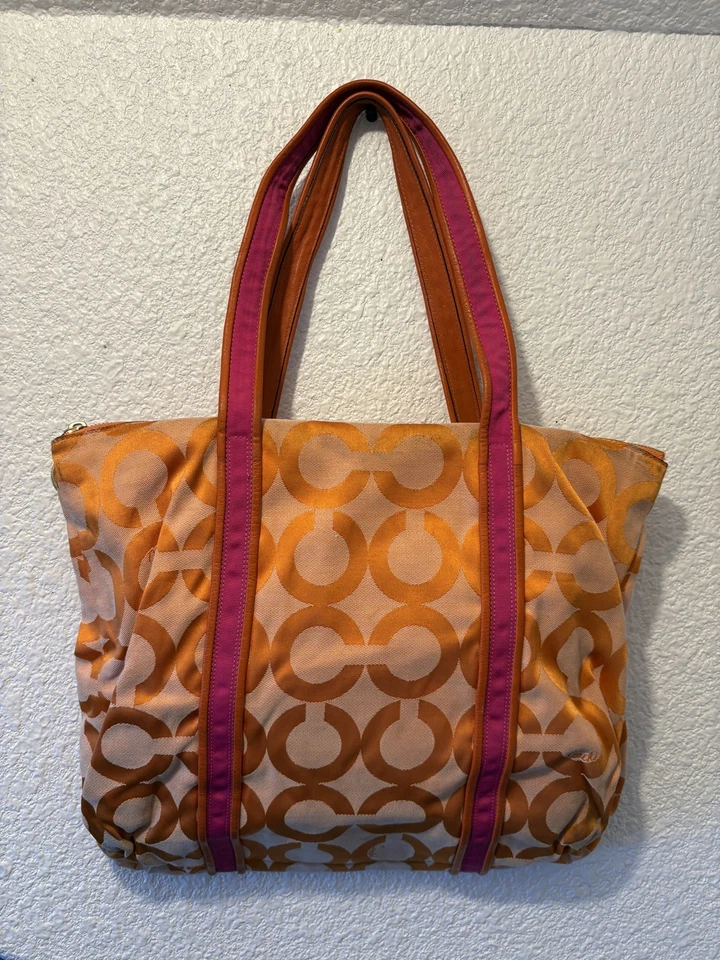 Bolsa tote Coach Poppy coleção fúcsia e caqui - Imagem 4 de 4