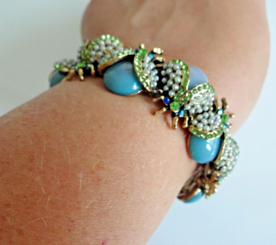 De Colección Renacimiento Egipcio Escarabajo Bracelt Turquesa Estrás Cristal Elástico Foto 2 de 4
