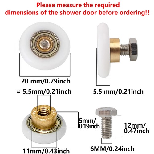 Cuscinetti Box Doccia 20 Mm Rotelle 8 Pz Ruote Anta Scorrevole Doccia Viti M6 - Foto 2 di 6