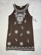 NWT Charter Club Woman 1X Dark Walnut Embroidered Sleeveless Dress Marrakesh