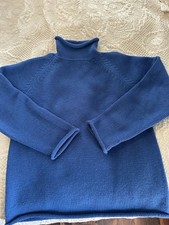 Vintage J Crew Sweater Medium Navy Blue Wool Roll Neck Pullover Chunky Knit