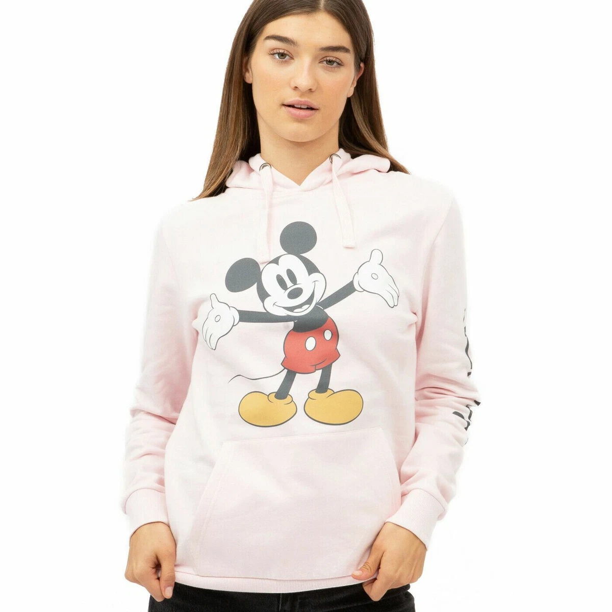 Official Disney Ladies Hoodie Mickey Mouse Open Arms Pink Sizes S - XL