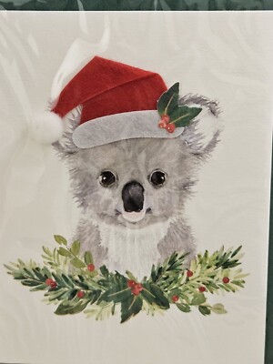 PAPYRUS KOALA BEAR FELT SANTA CLAUS MERRY CHRISTMAS CARD