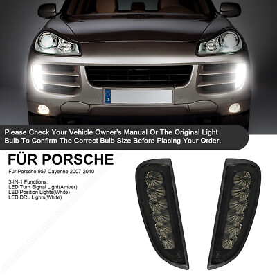 2x LED Daytime Running Lights Front Bumper Turn Signal For Porsche 957 Cayenne 2007-2010