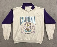 VTG B&J Mens XL 90s Gray 1/4 Zip Sweatshirt USA Made SAN FRANCISCO CALIFORNIA