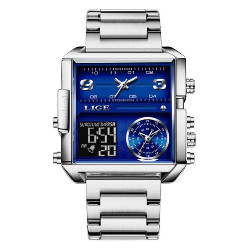 LIGE Herrenuhr Eckig Digital Sportuhren Marke Männlich Quarz Stahl Armbanduhr - Bild 3 von 33