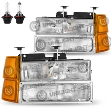For 94-98 Chevy Silverado C10 C/K 1500 2500 3500 w/Bumper Lamp Headlights w/Bulb