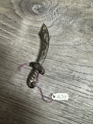 Vintage Sterling Silver Scimitar Sword Brooch Pendant Bin E