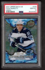 COLE PERFETTI 2021-22 Upper Deck Ice Rookie Premieres Green #/799 PSA 10 Gem RC