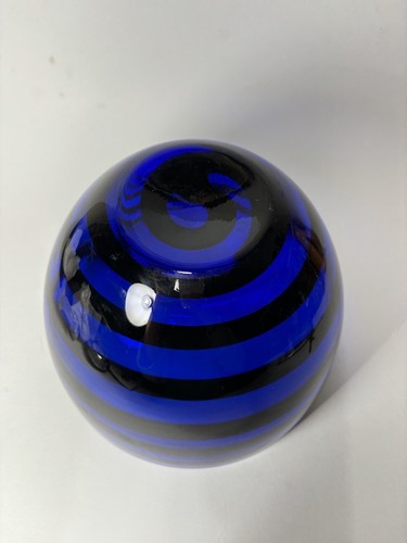 LARGE COBALT BLUE ART GLASS CENTERPIECE FRUIT BOWL WITH NAVY SWIRL STRIPE 6”X 9” - 第 6/6 張圖片