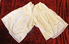 Antique Split Leg Bloomers Open Crotch Pantaloons White Lace Handmade 25" Waist
