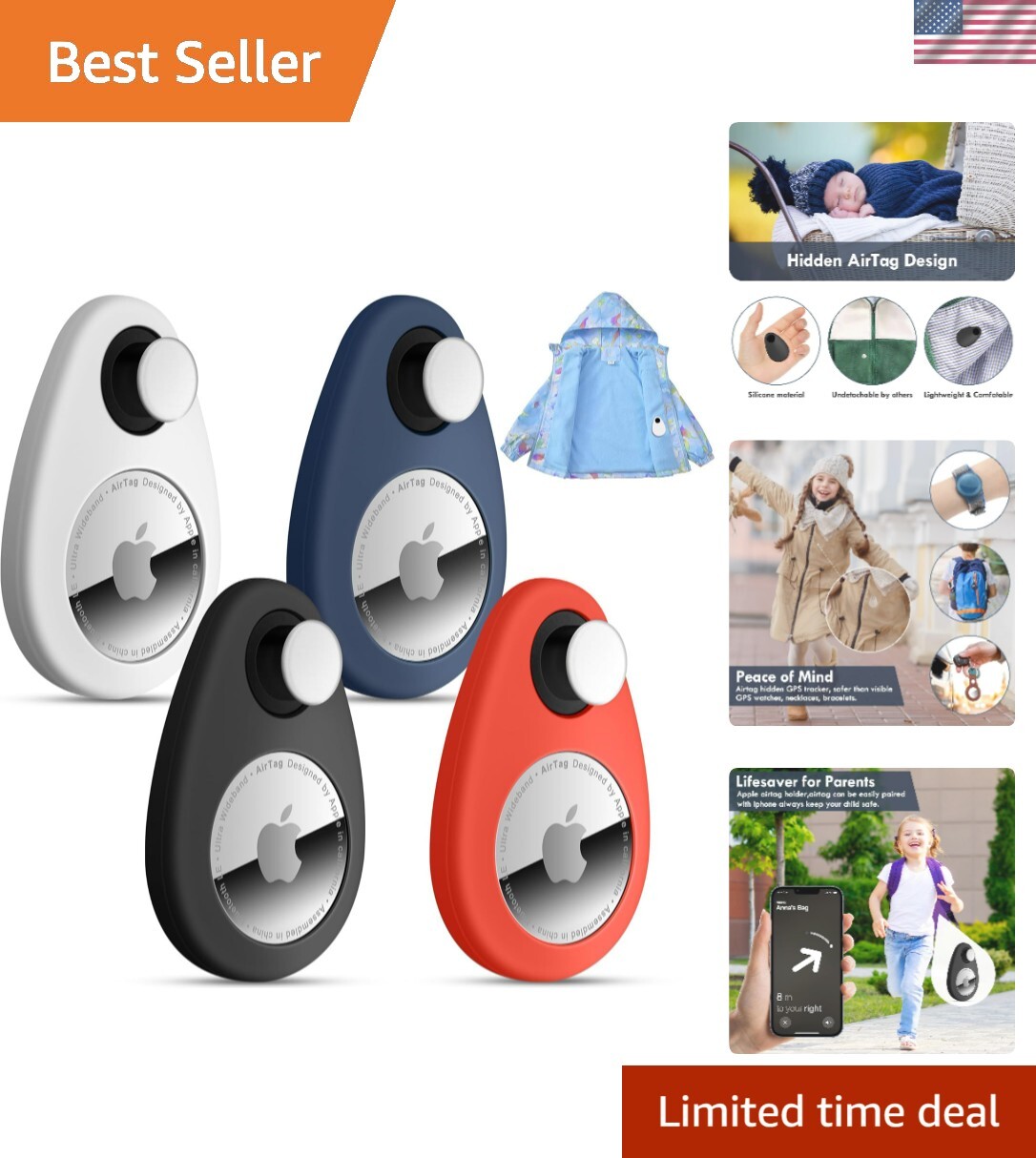 Hidden Anti-Removal Airtag Holder for Kids 4-Pack GPS Tracker Case