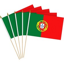 G128 12 Pack Handheld Portugal Portuguese Stick Flags 8x12 In Printed 150D Poly