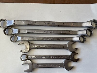 CEN-TECH LOT 6 COMBINATION WRENCHES USED MADE JAPAN 9/16 -7/8 