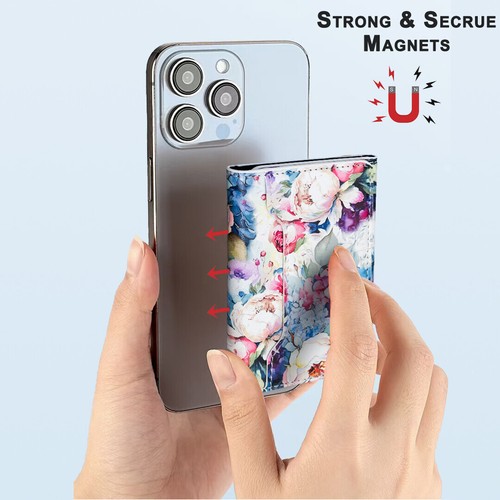 For Universal Phones Painted Flower Prints Leather Magnetic Wallet Card Holder - Picture 60 of 82