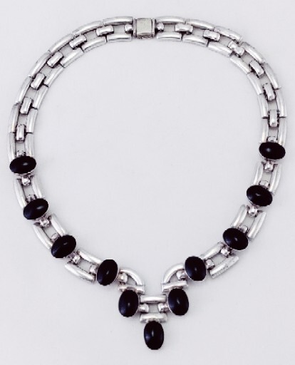 TAGLIATORE S25TAGLJHONEY340021EV808 関税送料込 Vintage Taxco 950 Sterling Silver & Black Onyx Necklace +