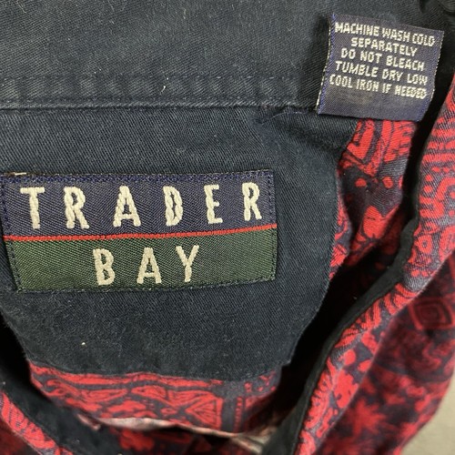 Trader Bay Mens Button XL Red Floral Tiki Hawaiian Camp Hibiscus Tribal Vintage - Picture 7 of 9