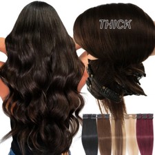 170g Double Weft Clip In Remy Human Hair Extensions Thick Full Head Black Brown