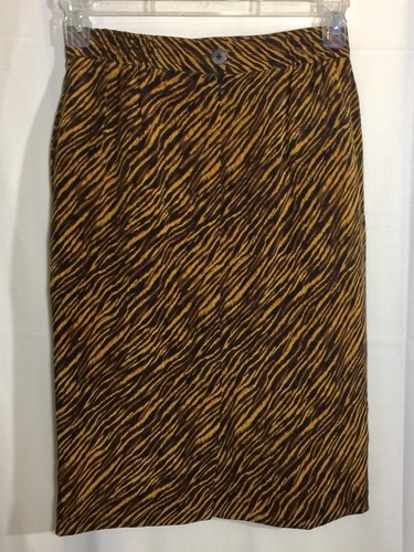 Falda Vintage Dana Buchman Estampado Animal 100 % Seda Forrada Talla 6 Frontal Plisada Usada en Excelente Condición - Imagen 2 de 10