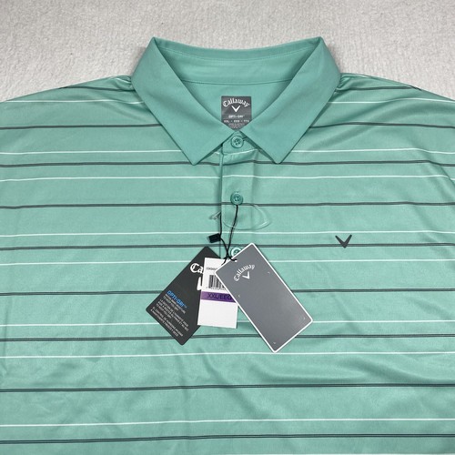 Callaway Polo Shirt Opti Dri Mens XXL 2XL Teal Striped Short Sleeve Adult Golf - Picture 2 of 10