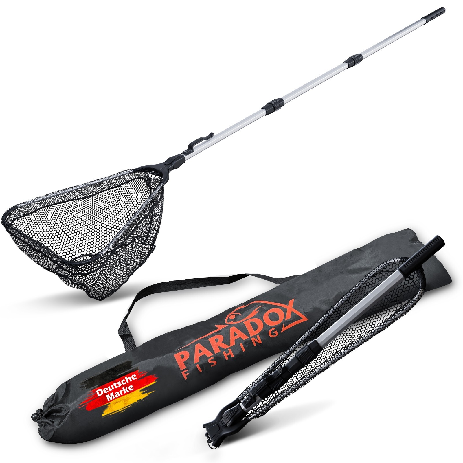 Paradox Fishing Kescher gummiert 2,1m mit Tasche Unterfangkescher Angel Kescher