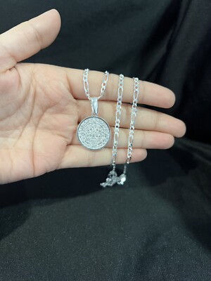 925 Sterling Silber Herren Damen Azteken Maya Kalender & Figarokette 20 24 30
