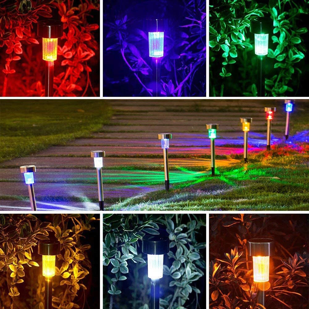 Set of 10 LED solar stake lights in garden