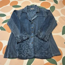Parsley & Sage Garment Dyed Blazer Jacket Women's Small Blue Shimmer Lagenlook