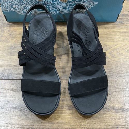 Skechers Sandals Womens 8 Rumble On Day Flirt Wedge Sandal Black Shoes NEW - Picture 4 of 12