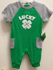 St. Patrick's Day Baby Outfit 1 pc. Green IRISH LUCKY 4 Leaf Clover 3-6 mo NWT