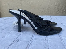  ZARA Black LEATHER HIGH HEEL SANDALS WITH GATHERING Size USA 10 #K 12 READ 