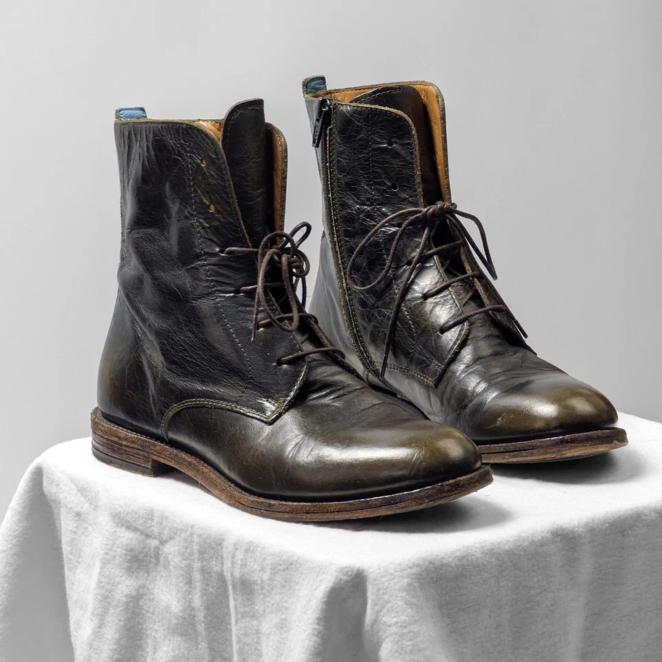 Botines con cordones y cremallera pátina de cuero verde MOMA EU37-38 US7-7.53 Foto 2 de 4