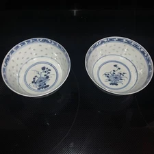 Pair of Wonyu Chinese Hand Painted Porcelain  Rice Bowl ~Soup Bowls ~ Signed ~