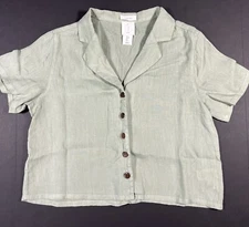 Joie 100% Linen Boxy Semi Cropped Sage Notch Shirt Size Small Button Down