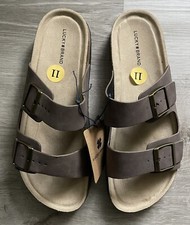 Lucky Brand Mens Blanc Footbed Sandals Double Strap Buckle Suede Cork Size 11