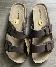 Lucky Brand Mens Blanc Footbed Sandals Double Strap Buckle Suede Cork Size 11