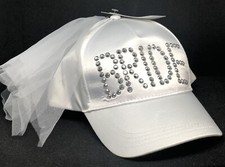 Bride Hat Baseball Cap Adjustable Hat one size White With Rhinestones And Veil