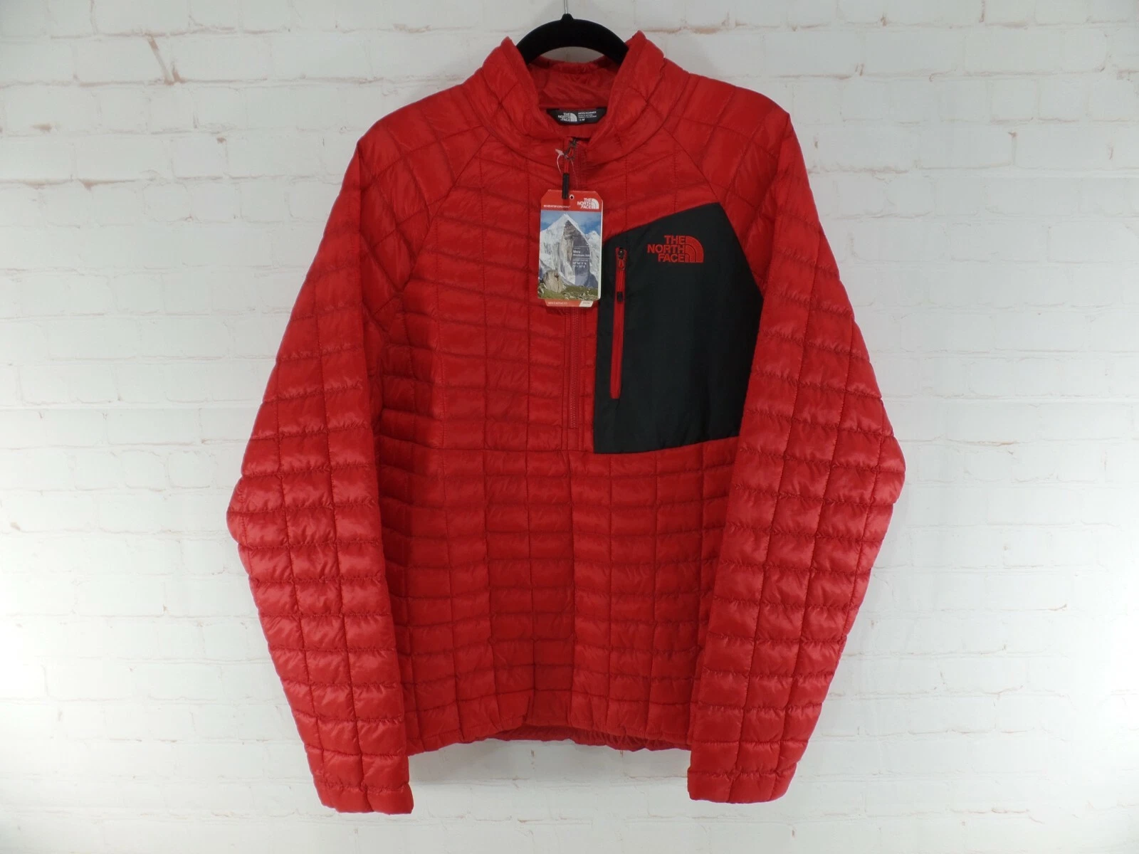 NEW The North Face Men's Thermoball Pullover Red Puffer Jacket 1/2 Zip Size M