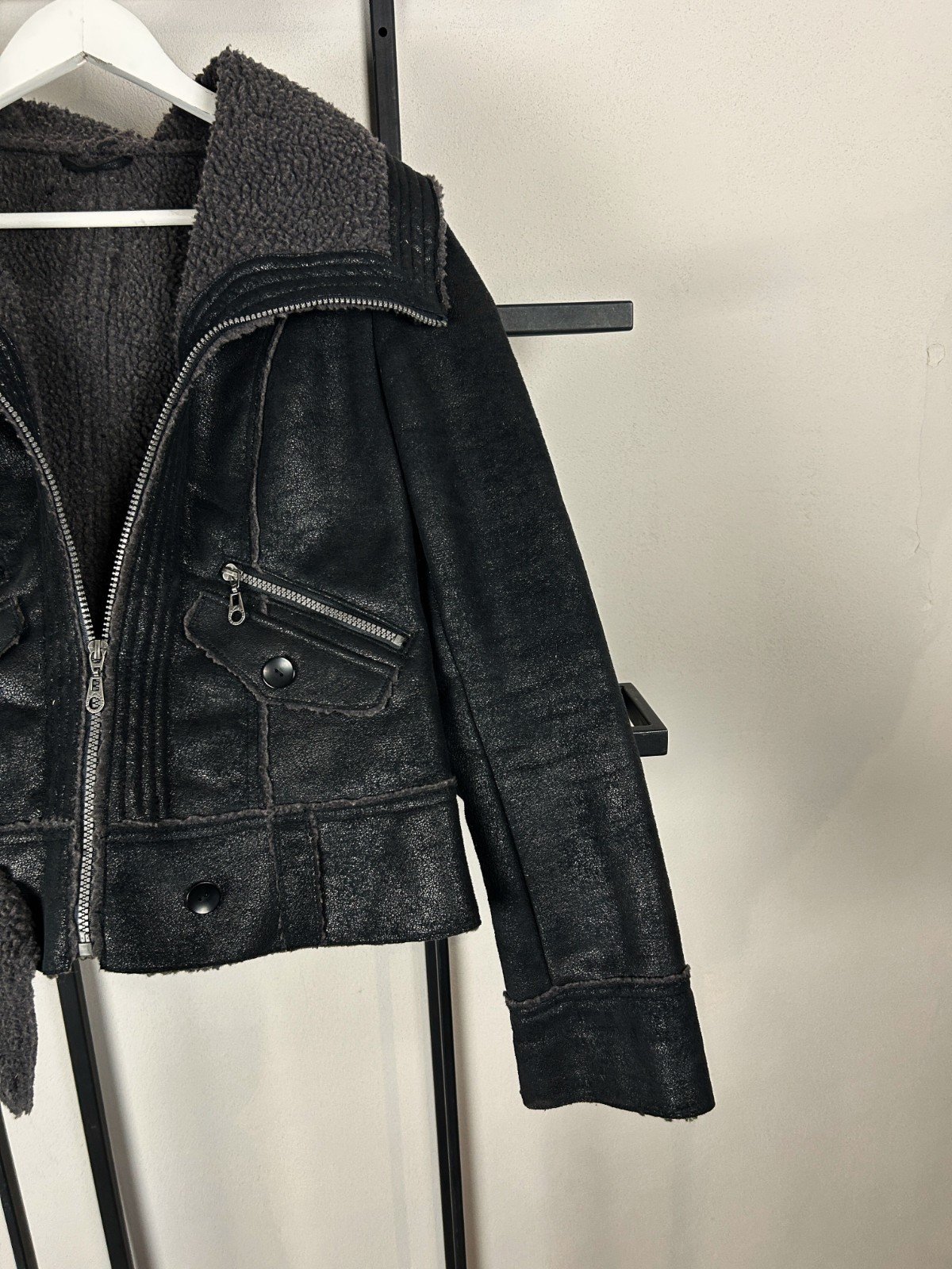 VTG Streetwear Japanese Yohji Style Archival Clothing Leather Fur Jacket 90s Y2K