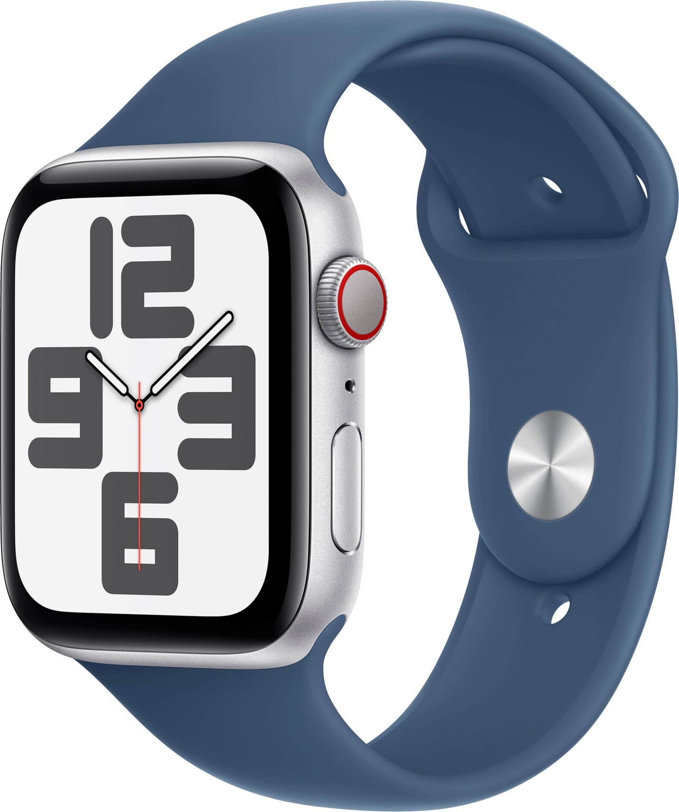 Apple Watch SE 2 44mm Silver Aluminum with Denim Sport Band Cellular Model MXG53LL/A-image