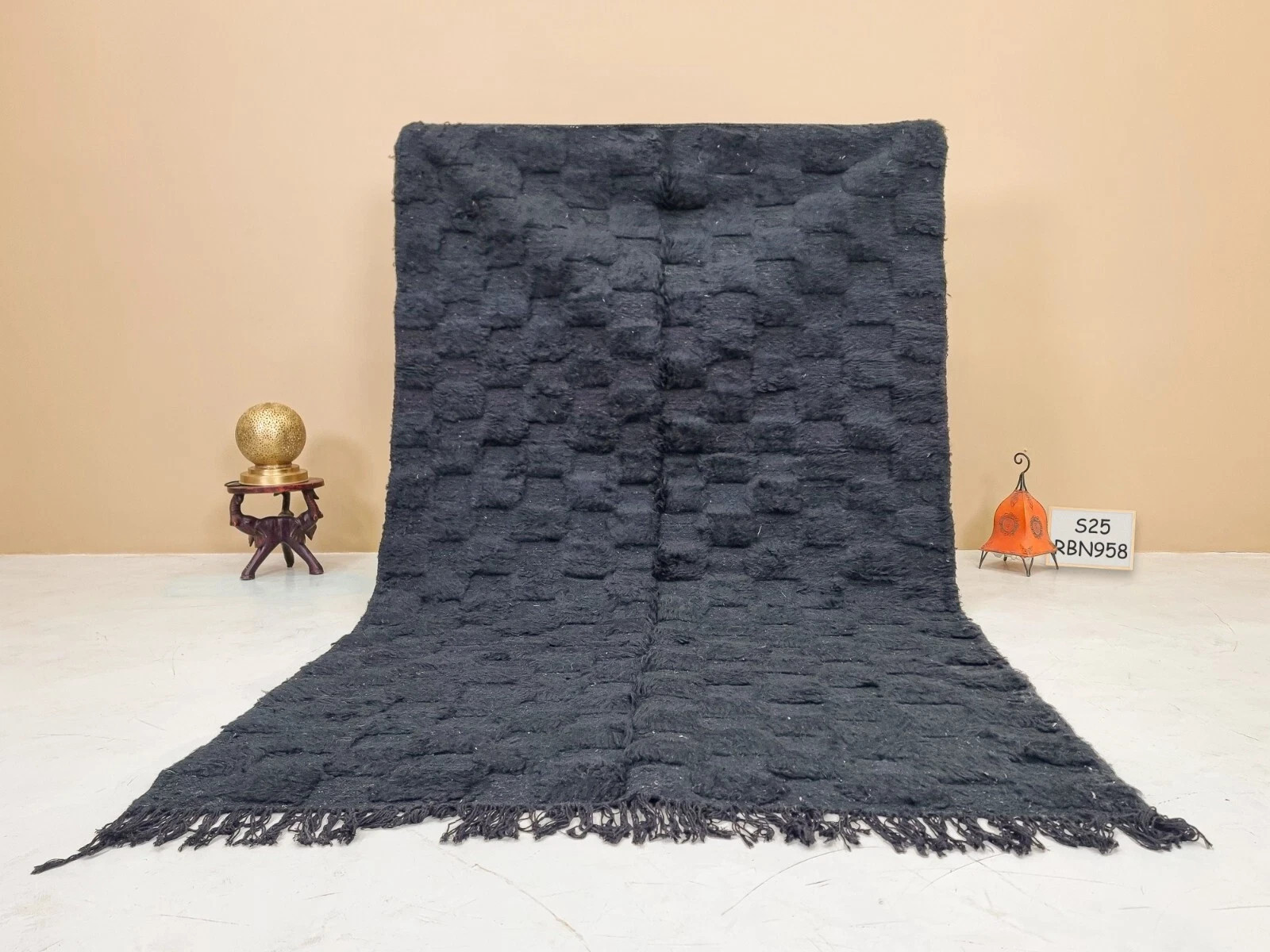 Modern Moroccan Berber Wool Rug Color Black Handmade Design Carpet Rug