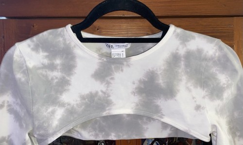 Zara Women's 2 Piece Tie Dye Gray & White Crop Top Size S Shrug Size M - Picture 4 of 11