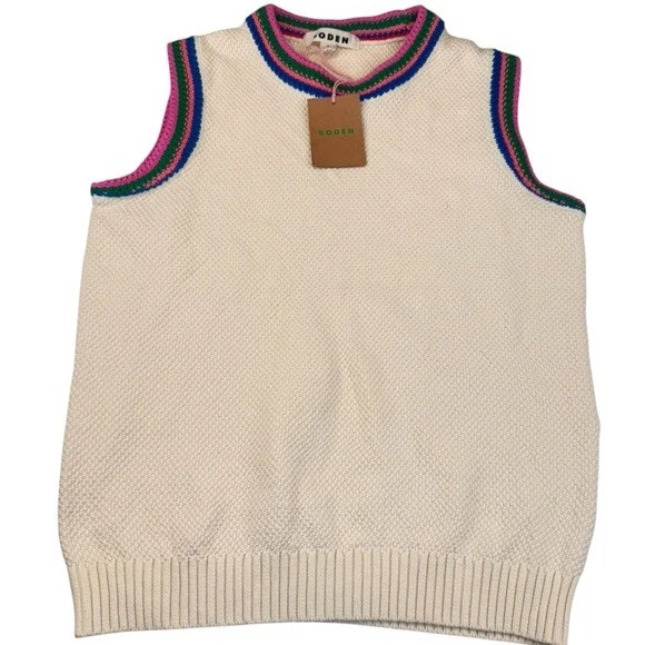 Blusa BODEN para mujer talla pequeña crema algodón callie crochet ribete camiseta sin mangas preppy Foto 4 de 4