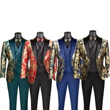Vinci Men's Modern Fit 3-Piece Suit with Matching Bowtie