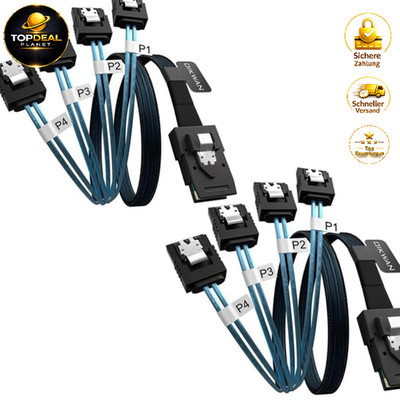 Mini-SAS auf SATA Kabel 100 cm 2 Stück SFF-8087 Breakout Adapter für PC