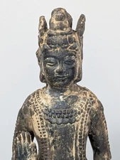 Antique Cast Iron Kannon Bodhisattva Deity Statue Buddhist Art Feng Shui Figure